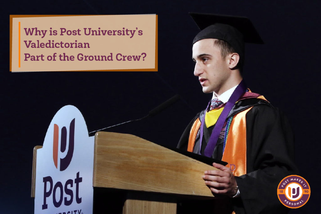 graduate at podium giving speech