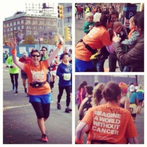 three photos of woman running NYC marathon