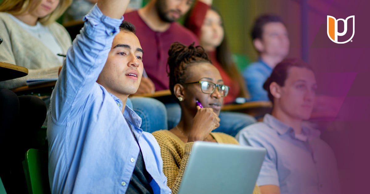 Student in college classroom