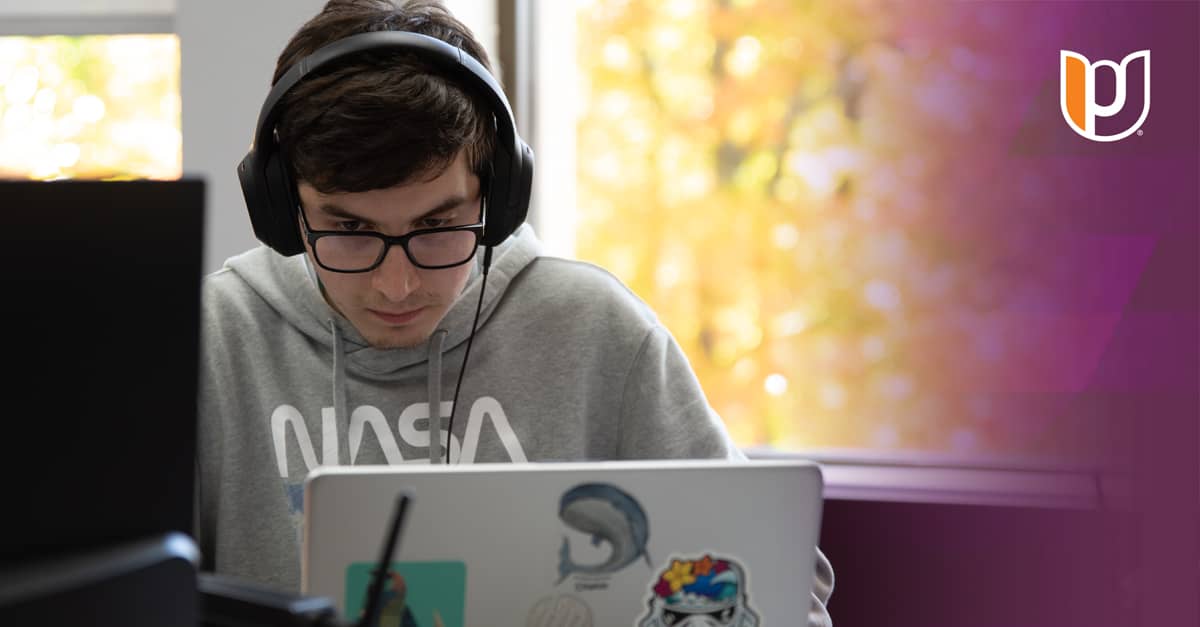 College student concentrating while studying